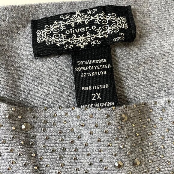 oliver.o Dolman Sleeve Tunic Sweater with Rhinestones Women's Sz 2X Modern Chic - Picture 5 of 8